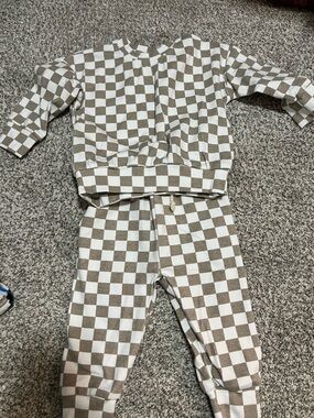 Little one shop Checkered Matching Set - Brown & White